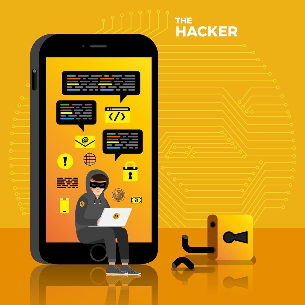 Cyber hacker stealing data on internet device vector