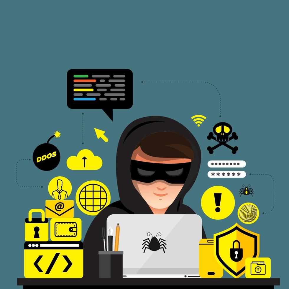 Cyber hacker stealing data on internet device vector