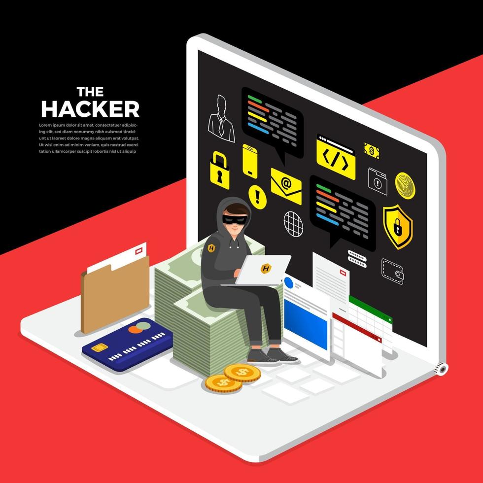 Cyber hacker stealing data on internet device vector