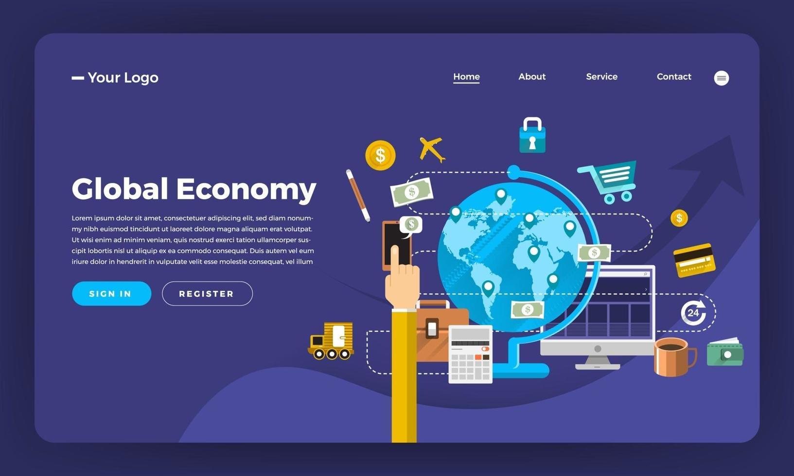 maqueta de la página de destino del sitio web para la economía vector