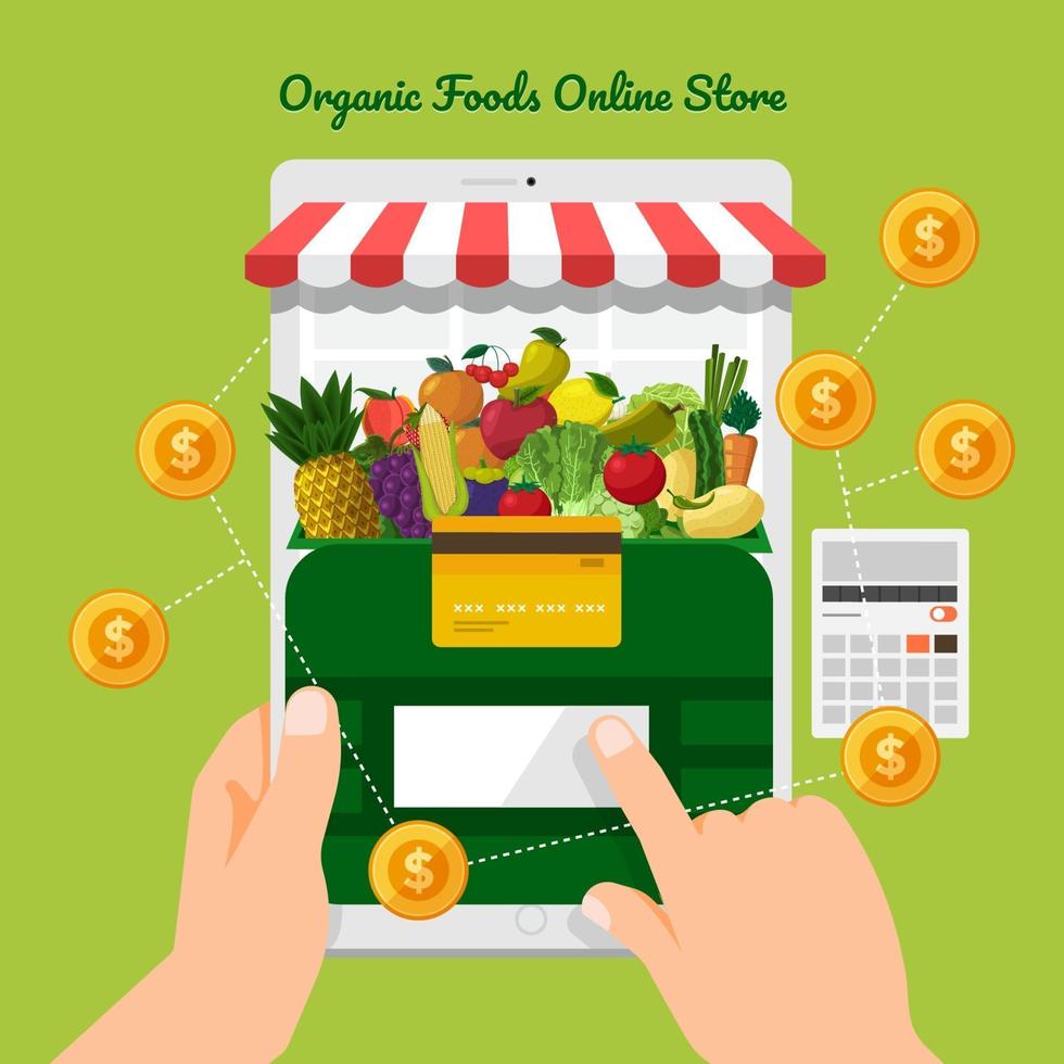 tienda online de frutas y verduras vector