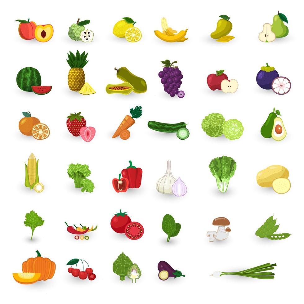 conjunto de vectores de frutas y verduras de estilo de diseño plano.