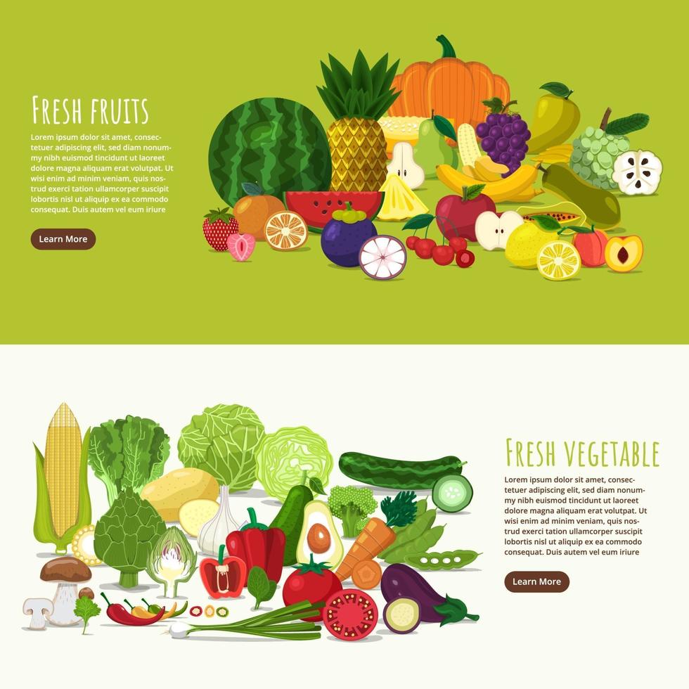 banner de frutas y verduras saludables vector