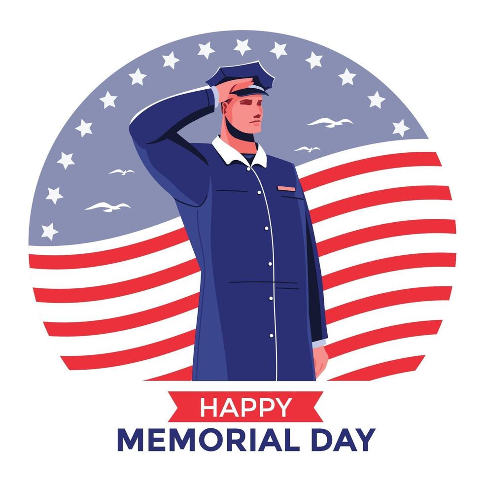 Soldier Saluting for Happy Memorial Day Concept vector