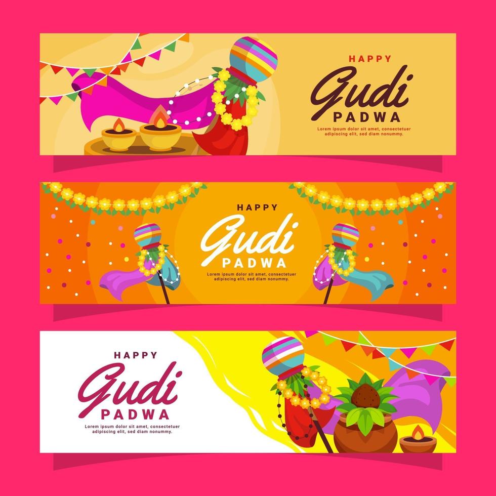 feliz colección de pancartas de gudi padwa vector