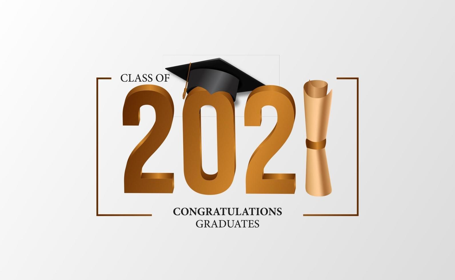 graduación 2021 graduación de clase con ilustración de gorra graduada 3d vector