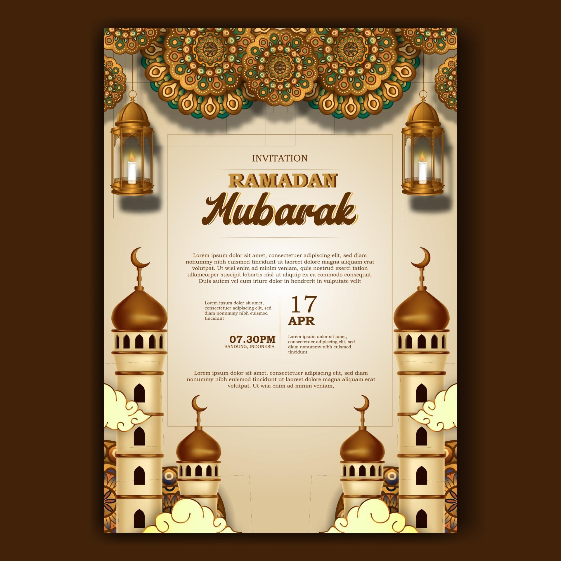 Ramadan Mubarak Inftar Invitation Poster Elegant With Mosque And