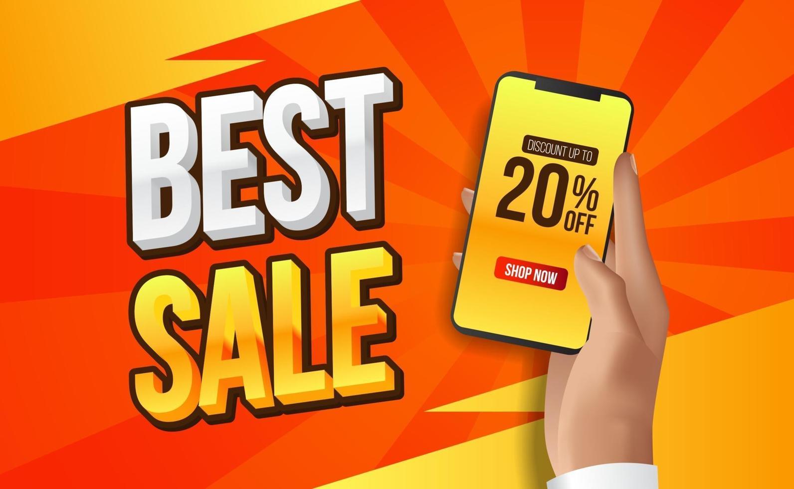 Sale offer banner with hand holding phone vector