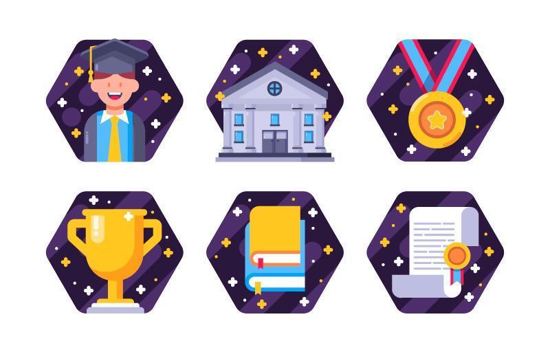 Cartoon Flat Graduation Icon Collection vector