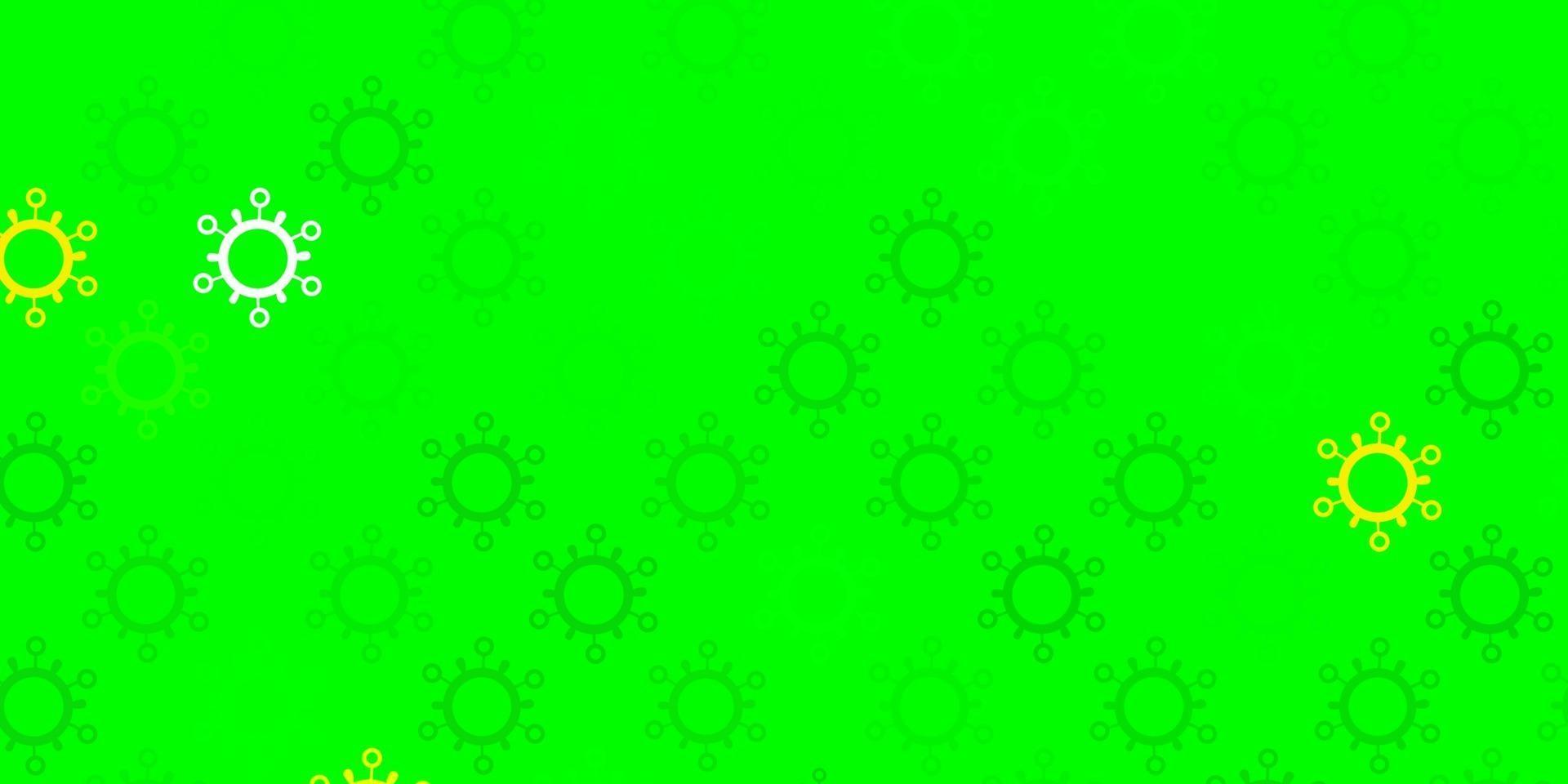 Light green, yellow vector background with covid-19 symbols.
