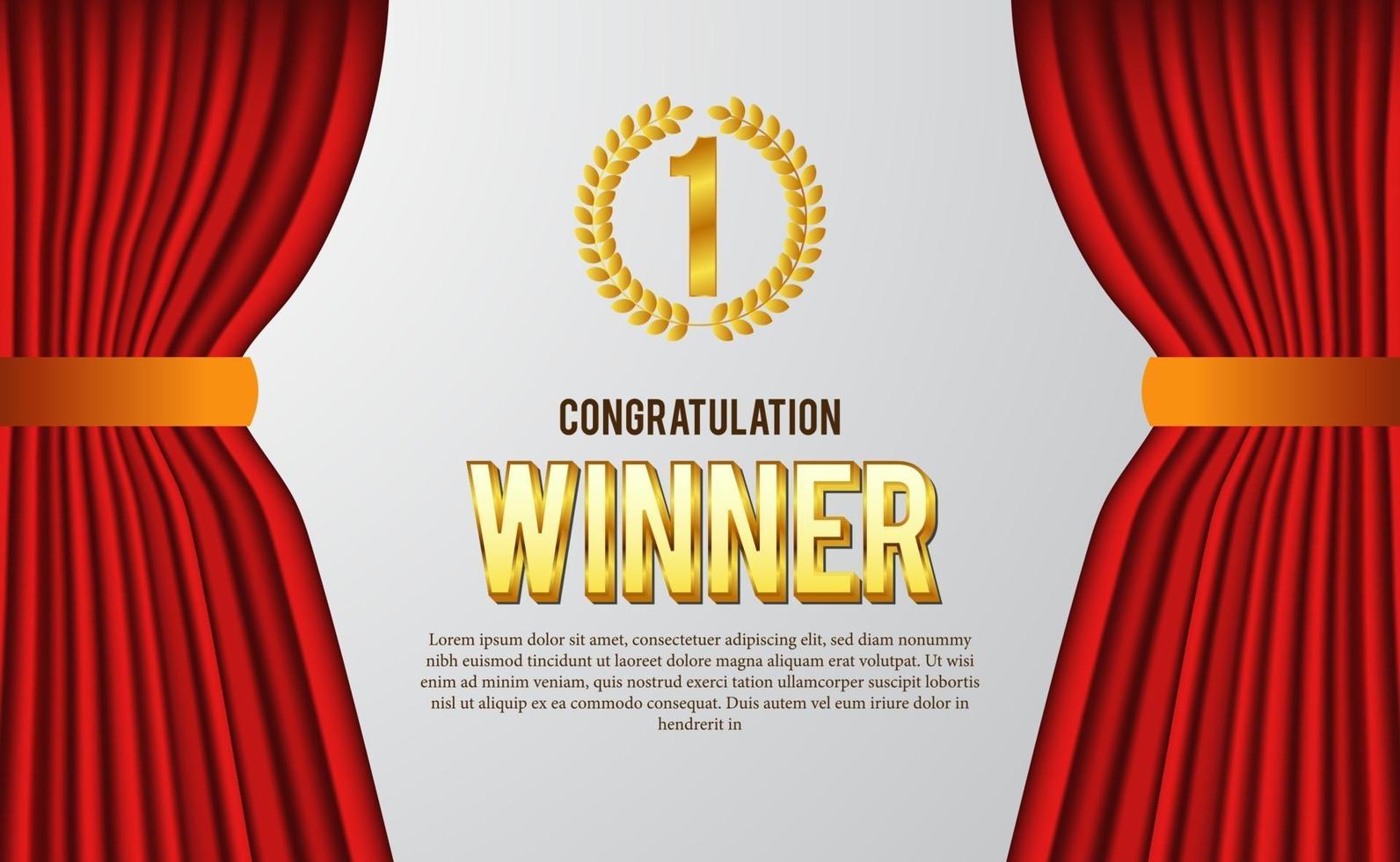 congratulation for winner certificate for the best of contest, sport, game, with golden emblem laurel wreath and red curtain for luxury elegant style vector