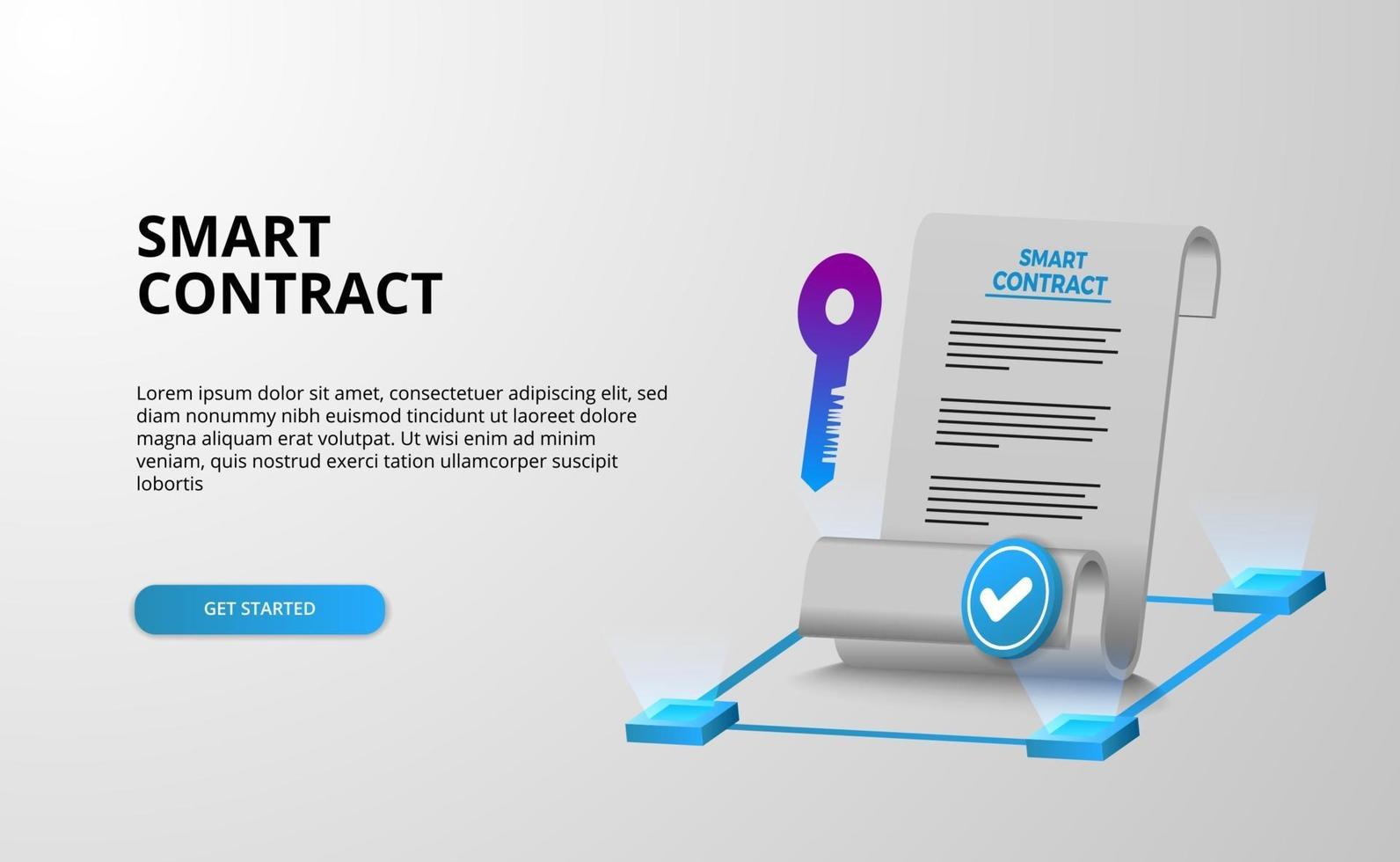Digital smart contract for electronic sign document agreement security, finance, legal corporate. Paper document and key security protection vector