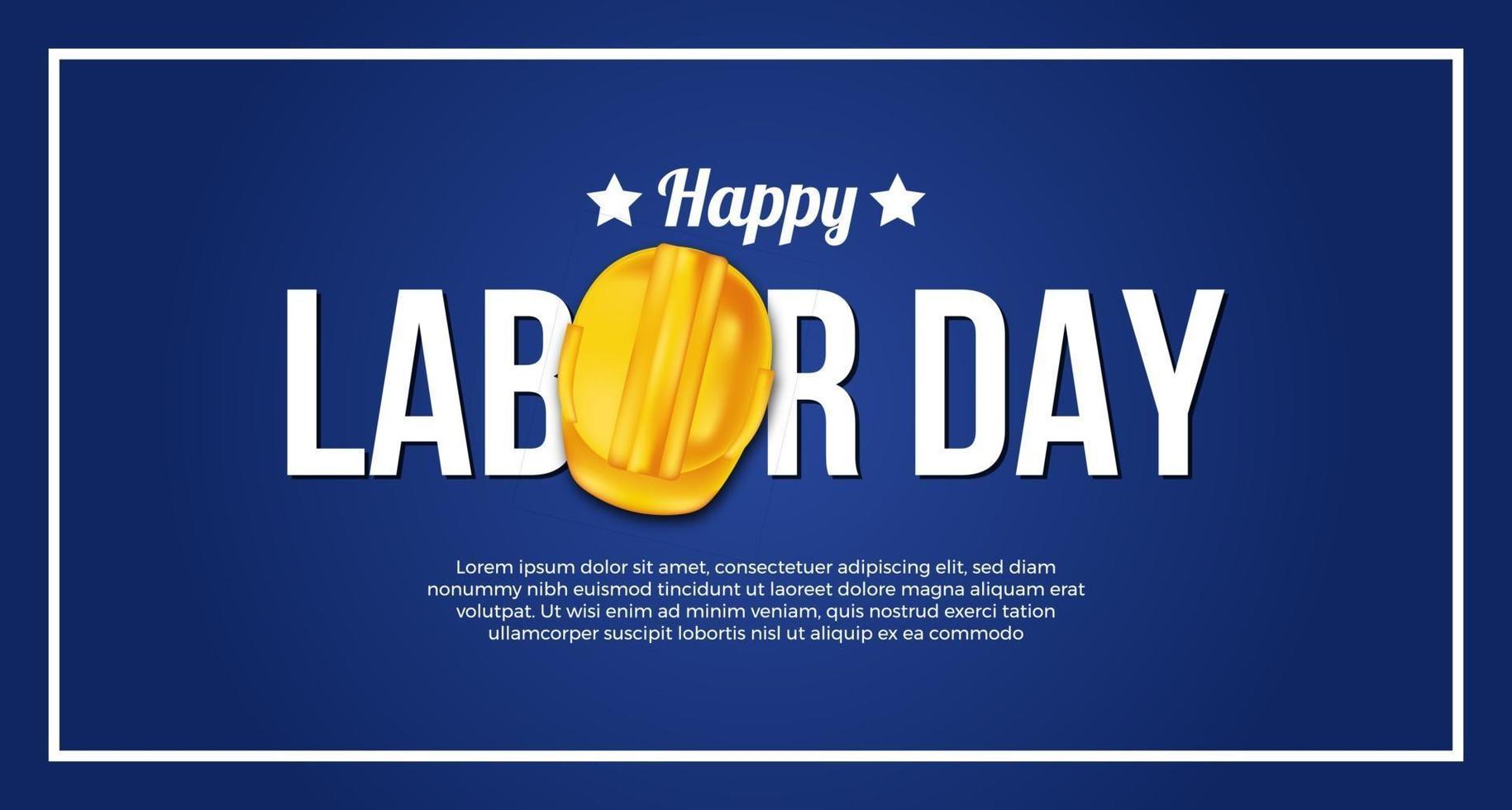 Labor day poster banner template with 3d yellow safety helmet on blue background vector