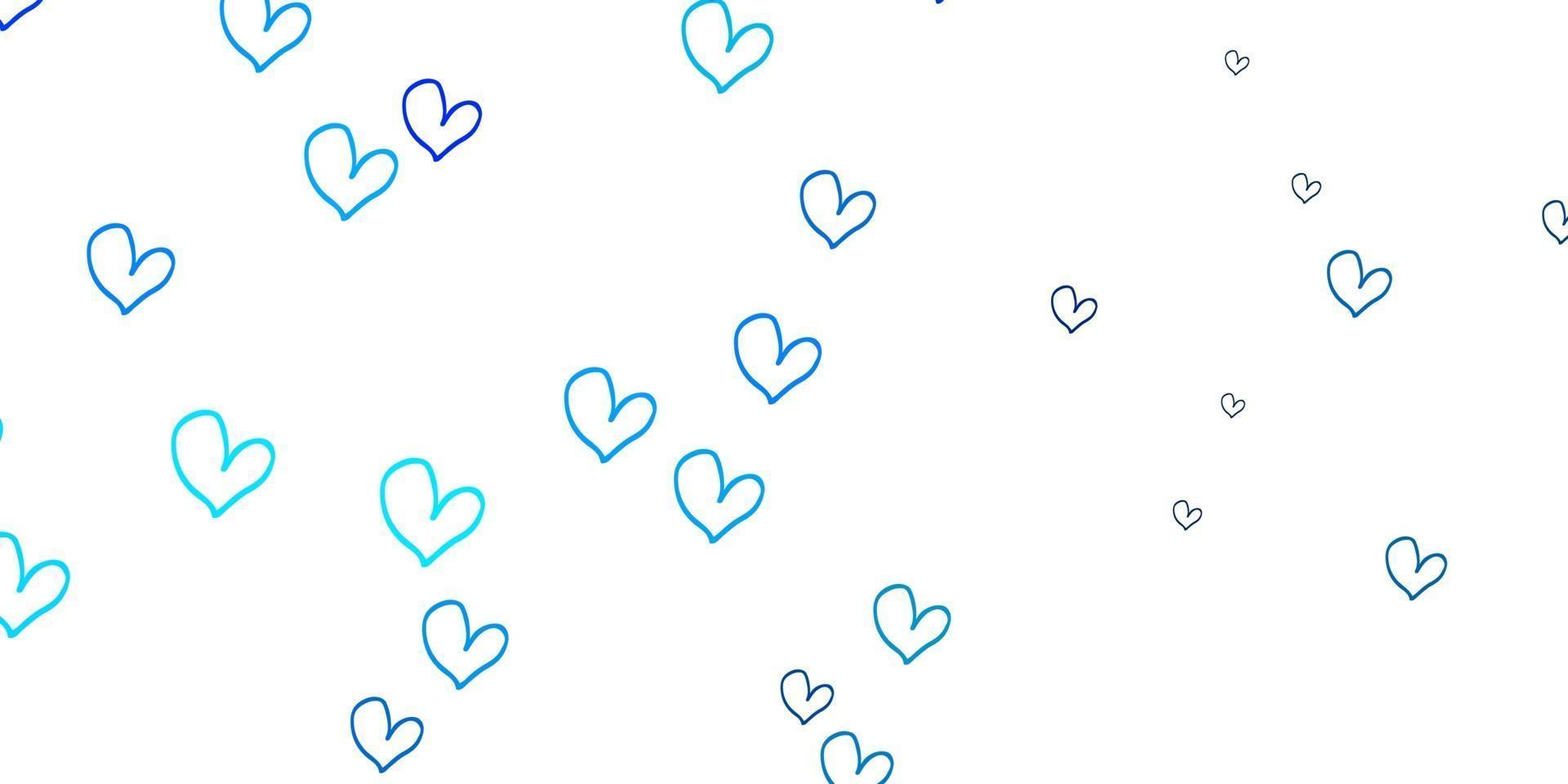 plantilla de vector azul claro con corazones de doodle.