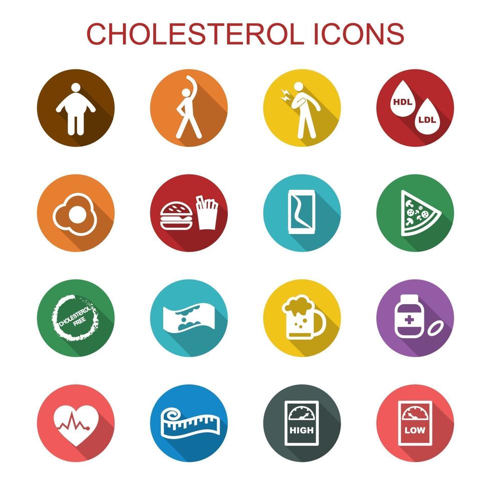 iconos de la larga sombra de colesterol vector