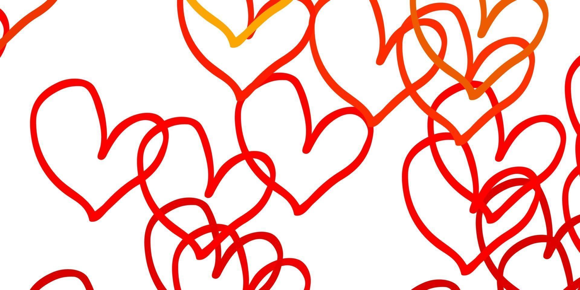 Light Orange vector background with Shining hearts.