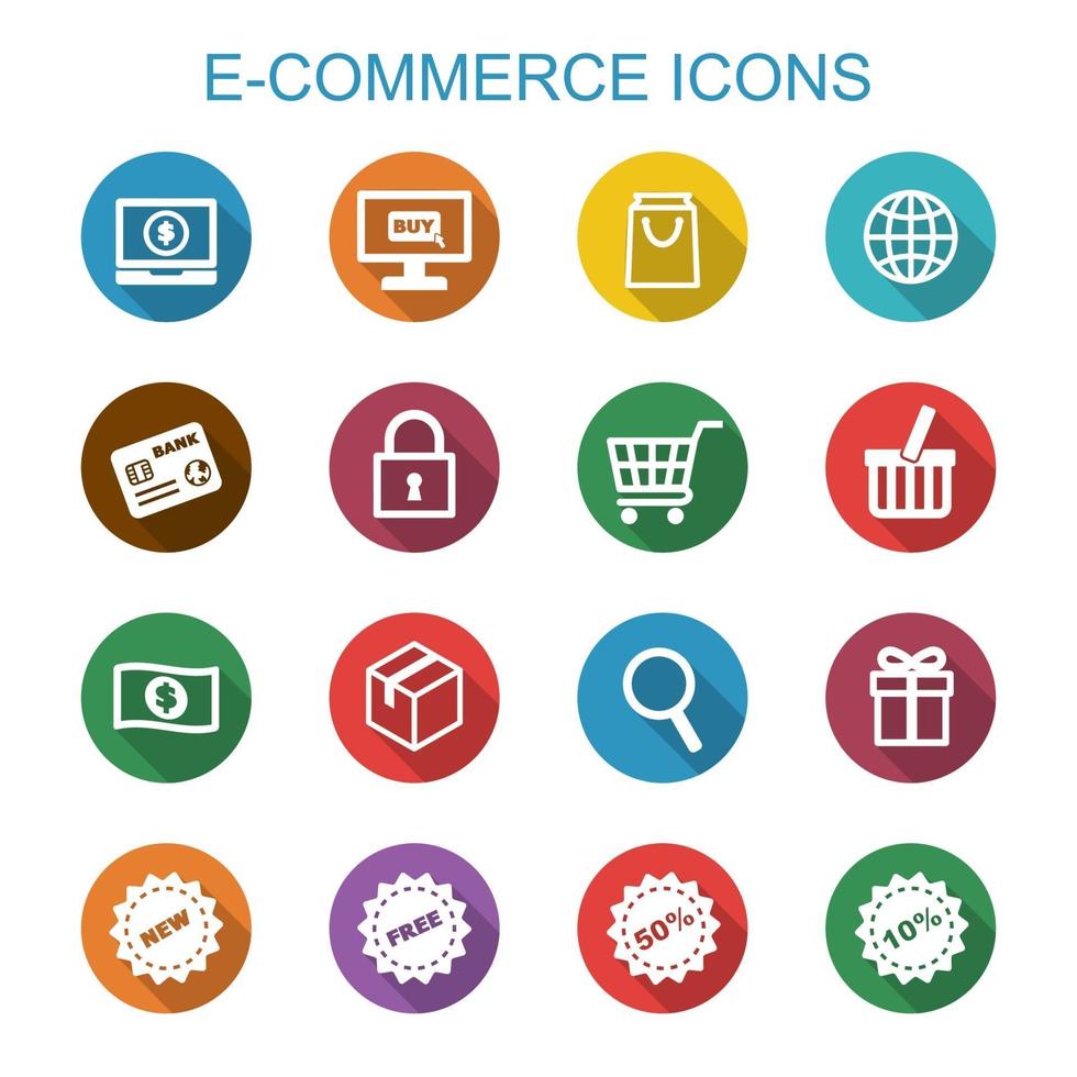 iconos de larga sombra de comercio electrónico vector