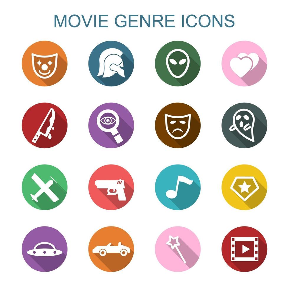 movie genre long shadow icons vector