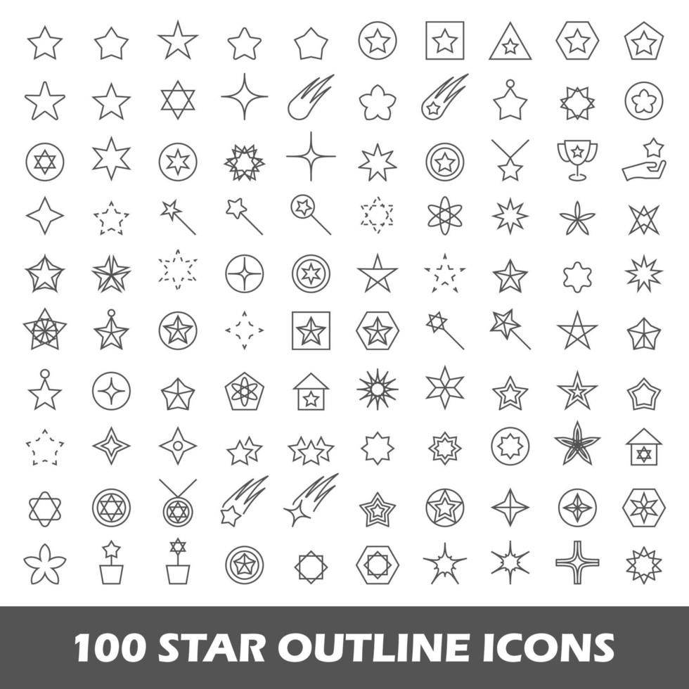 100 star outline icons vector