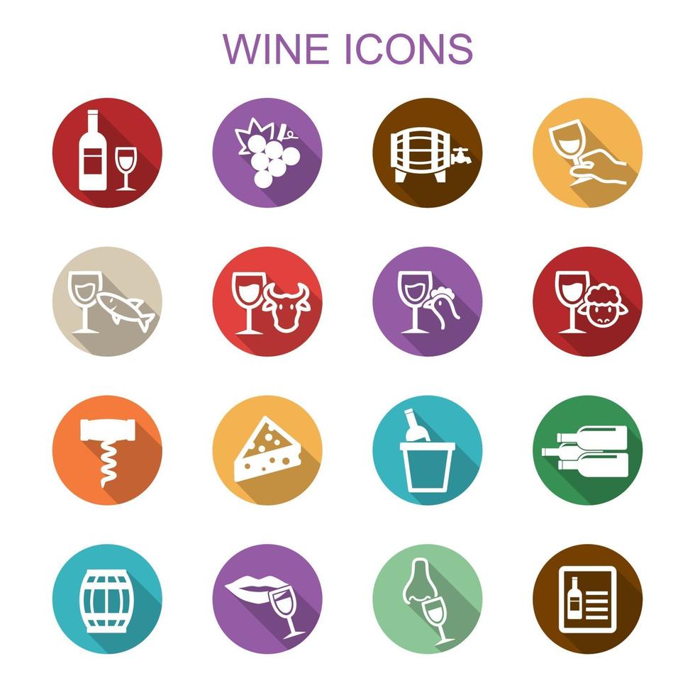 iconos de la larga sombra de vino vector