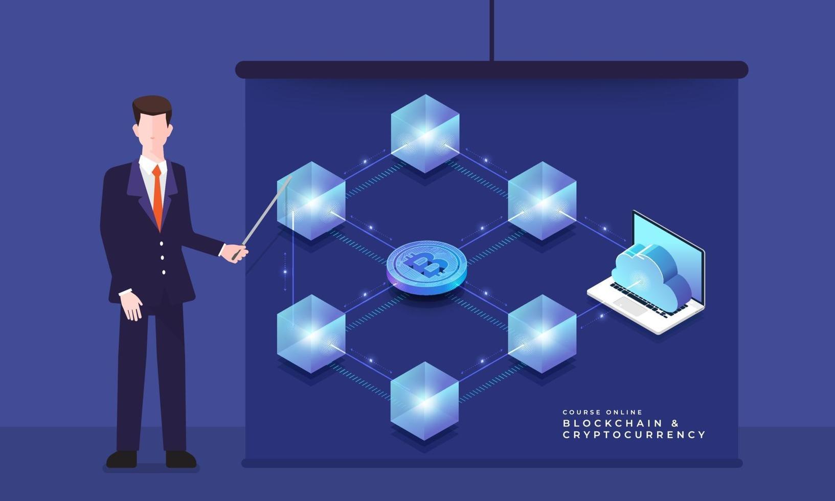 concepto de blockchain y criptomoneda vector