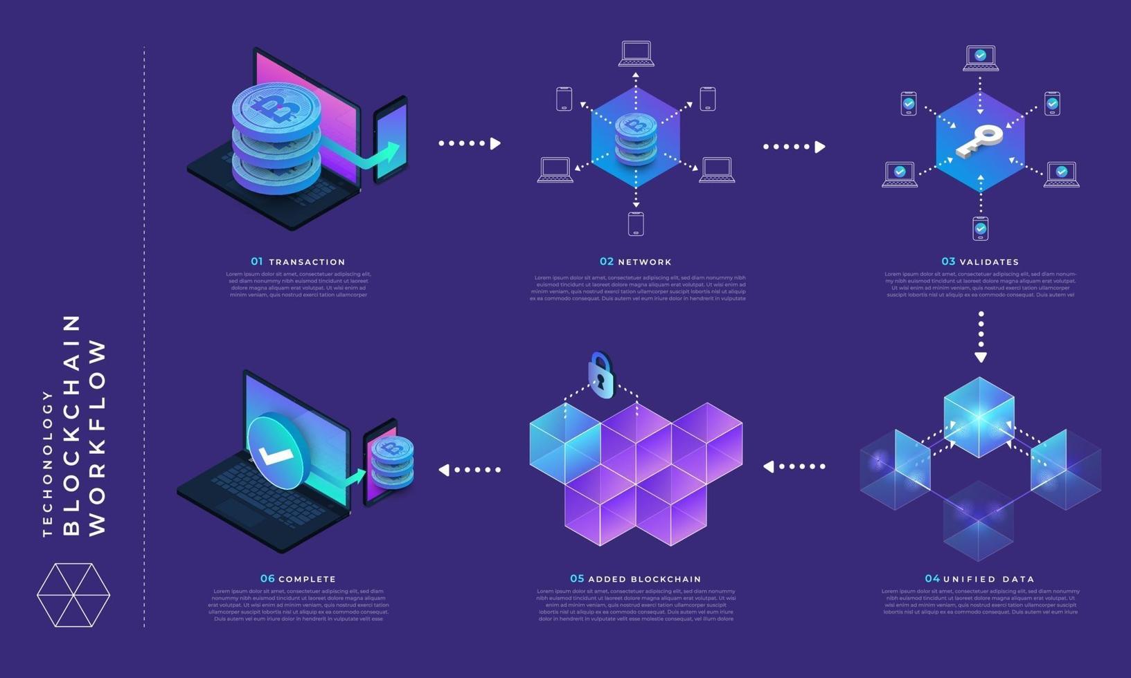 concepto de blockchain y criptomoneda vector