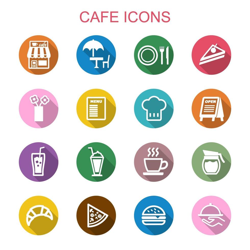 iconos de cafe larga sombra vector