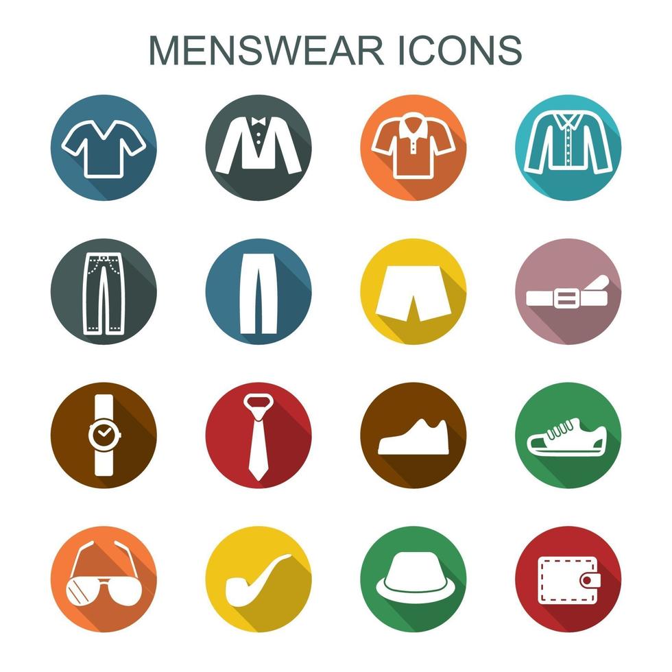 iconos de la larga sombra de ropa masculina vector