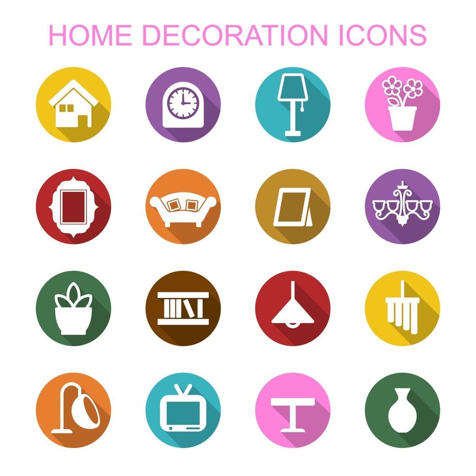 iconos de la larga sombra de decoración del hogar vector