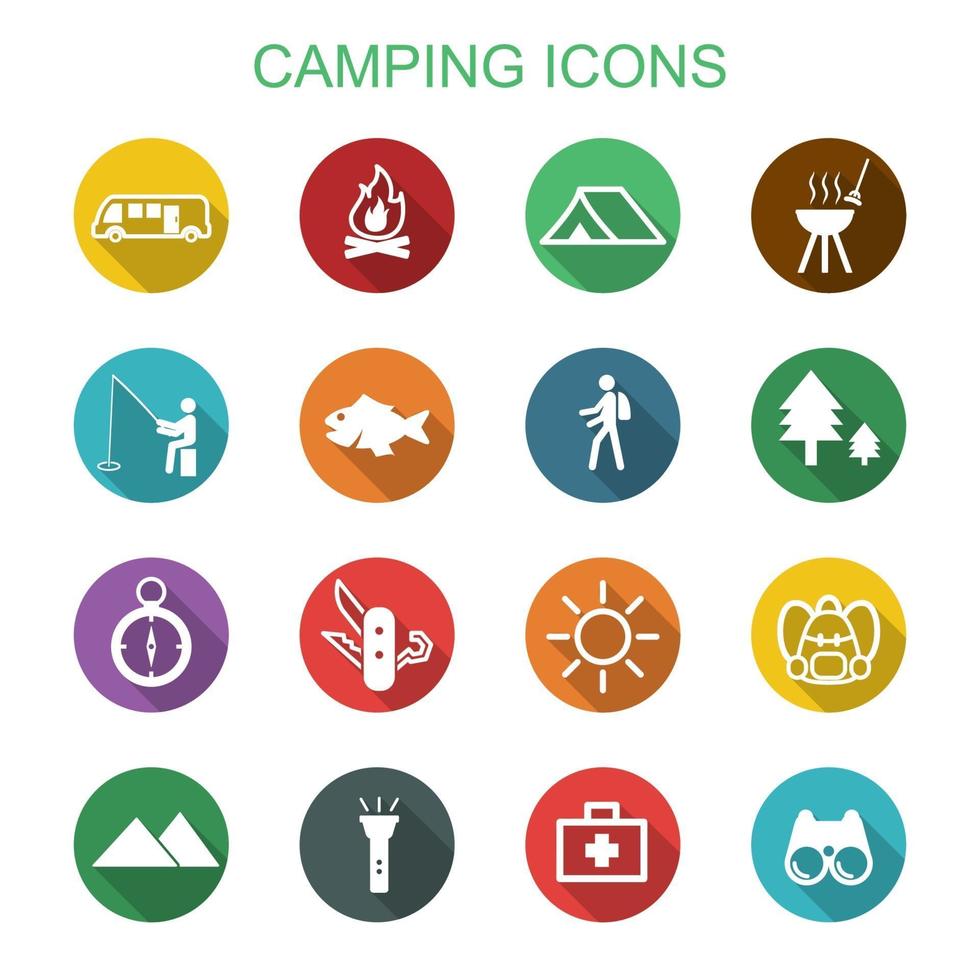 iconos de la larga sombra de camping vector