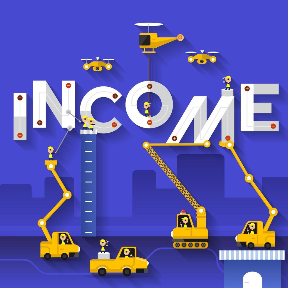 Construction team building the word INCOME vector