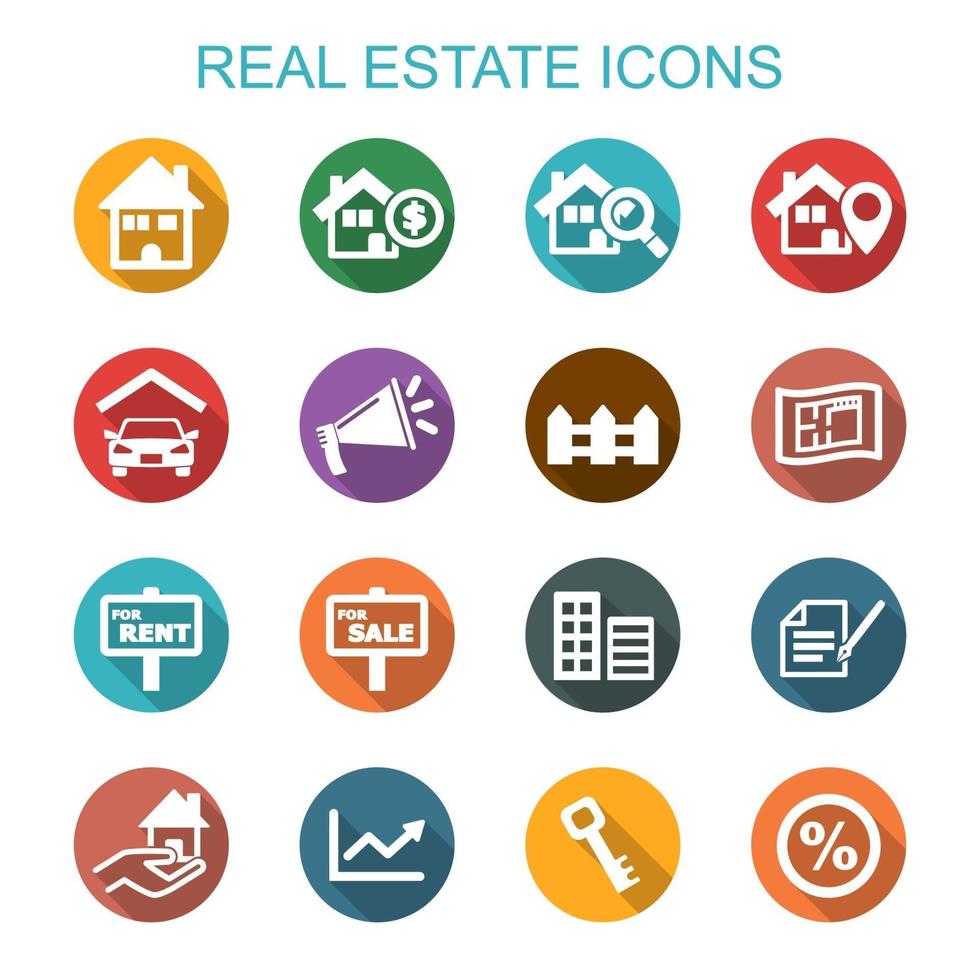 real estate long shadow icons vector