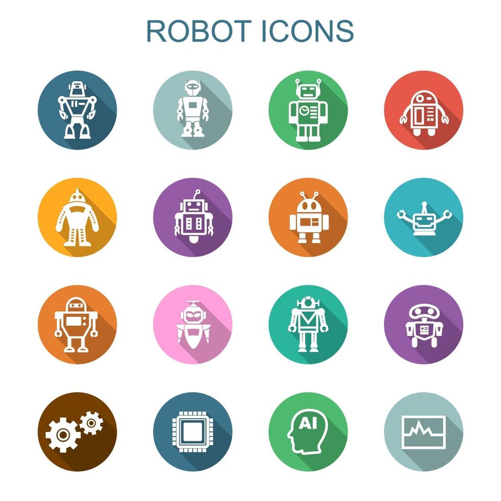 iconos de robot larga sombra vector