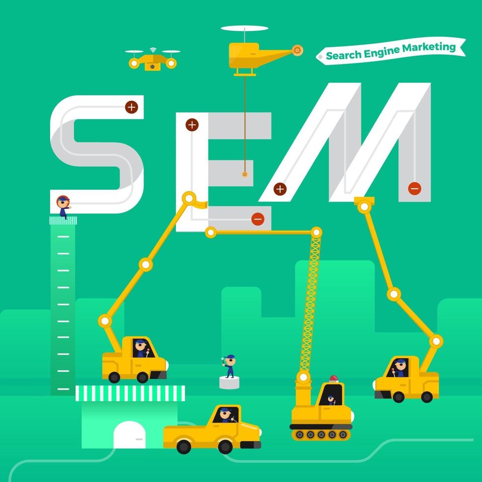 Construction team building the phrase search engine marketing vector