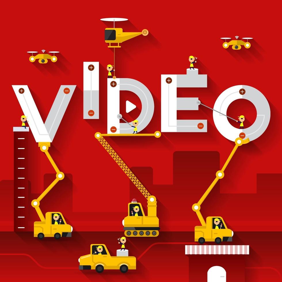 Construction team building the word VIDEO vector