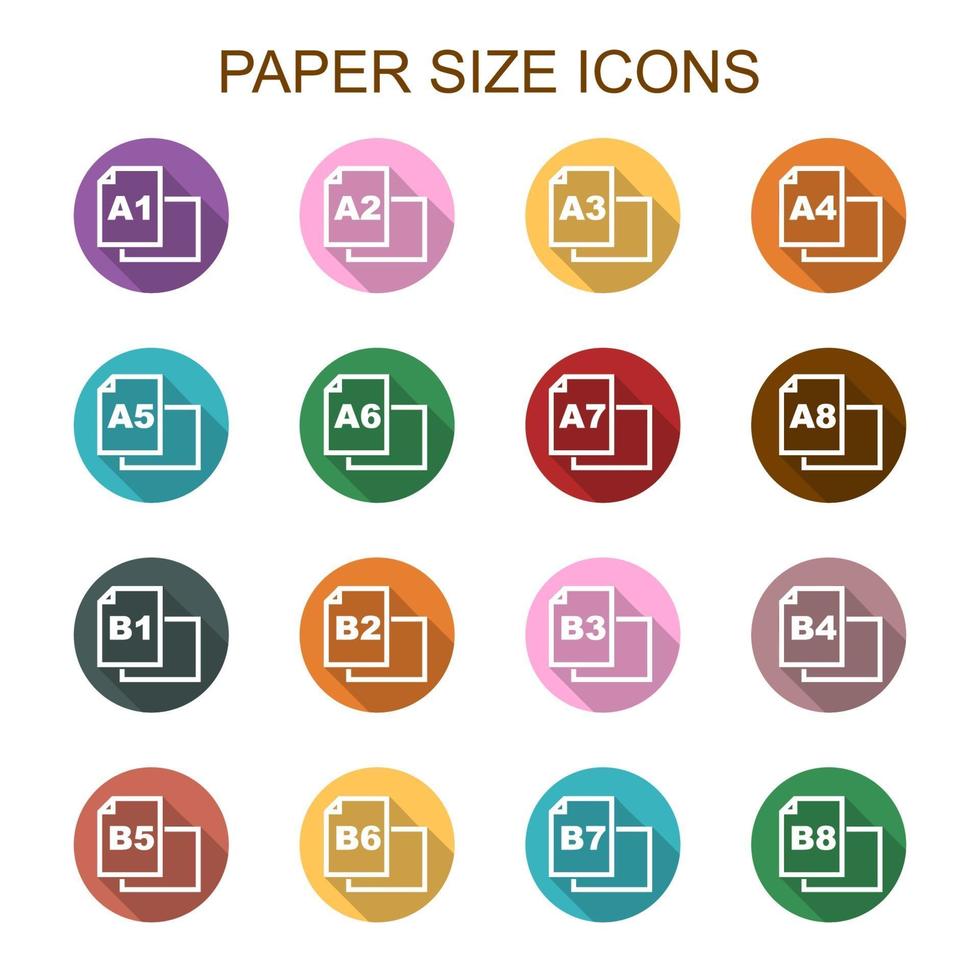 iconos de larga sombra de tamaño de papel vector