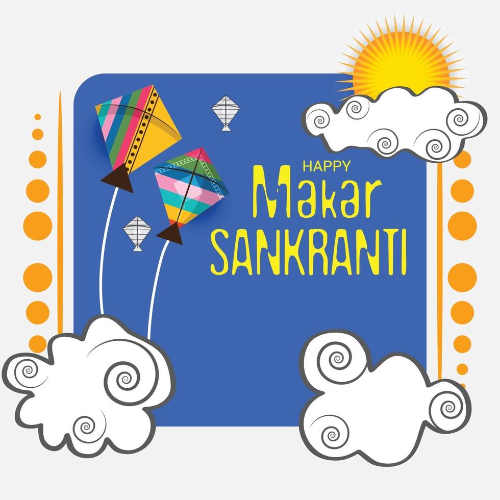 Vector illustration of a Background for Traditional Indian Festival Makar Sankranti with Colorful Kites