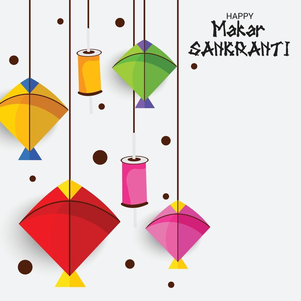 Vector illustration of a Background for Traditional Indian Festival Makar Sankranti with Colorful Kites