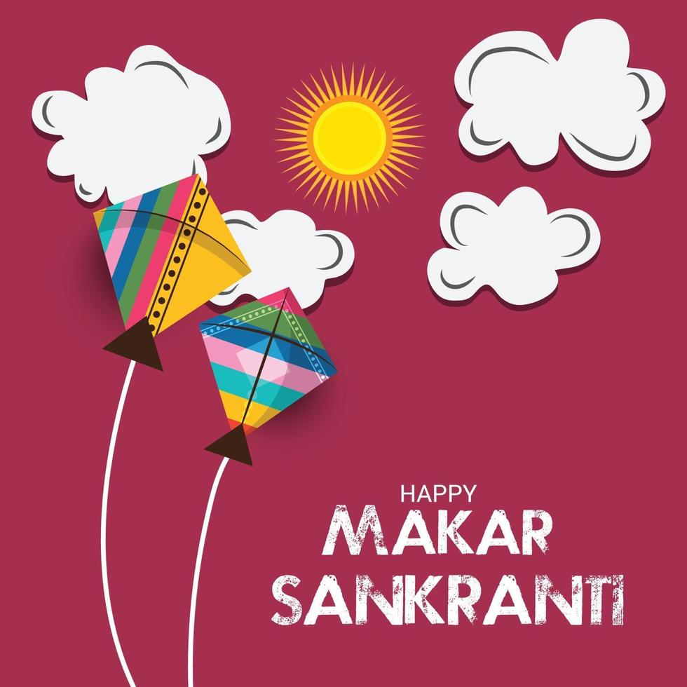 Ilustración vectorial de un fondo para el festival tradicional indio makar sankranti con cometas de colores vector