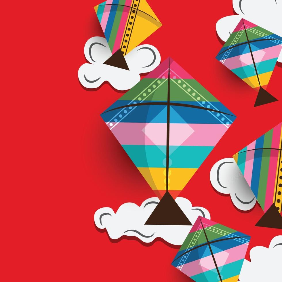 Vector illustration of a Background for Traditional Indian Festival Makar Sankranti with Colorful Kites