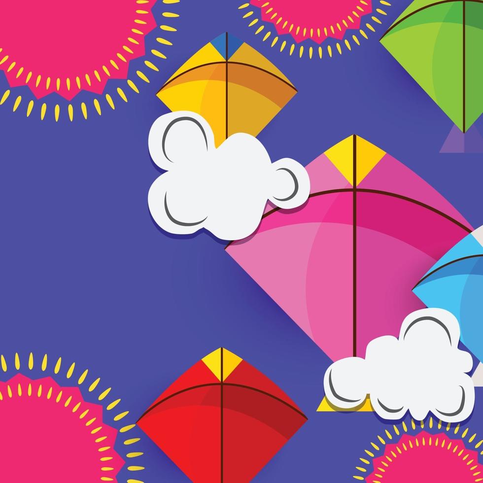 Vector illustration of a Background for Traditional Indian Festival Makar Sankranti with Colorful Kites