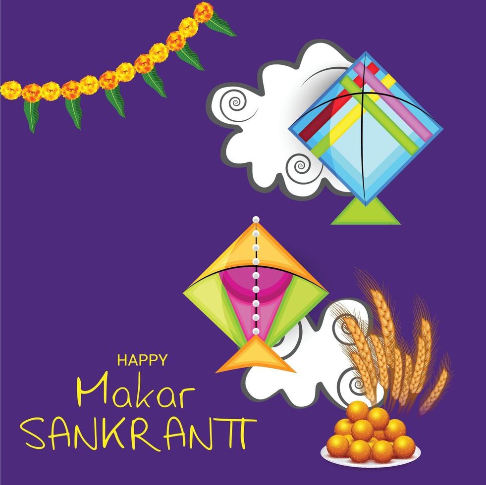 Vector illustration of a Background for Traditional Indian Festival Makar Sankranti with Colorful Kites