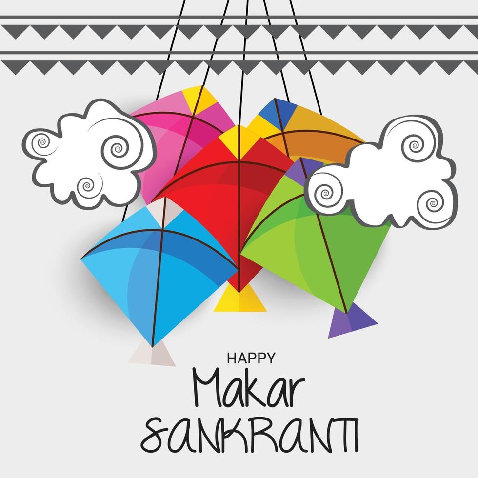 Vector illustration of a Background for Traditional Indian Festival Makar Sankranti with Colorful Kites