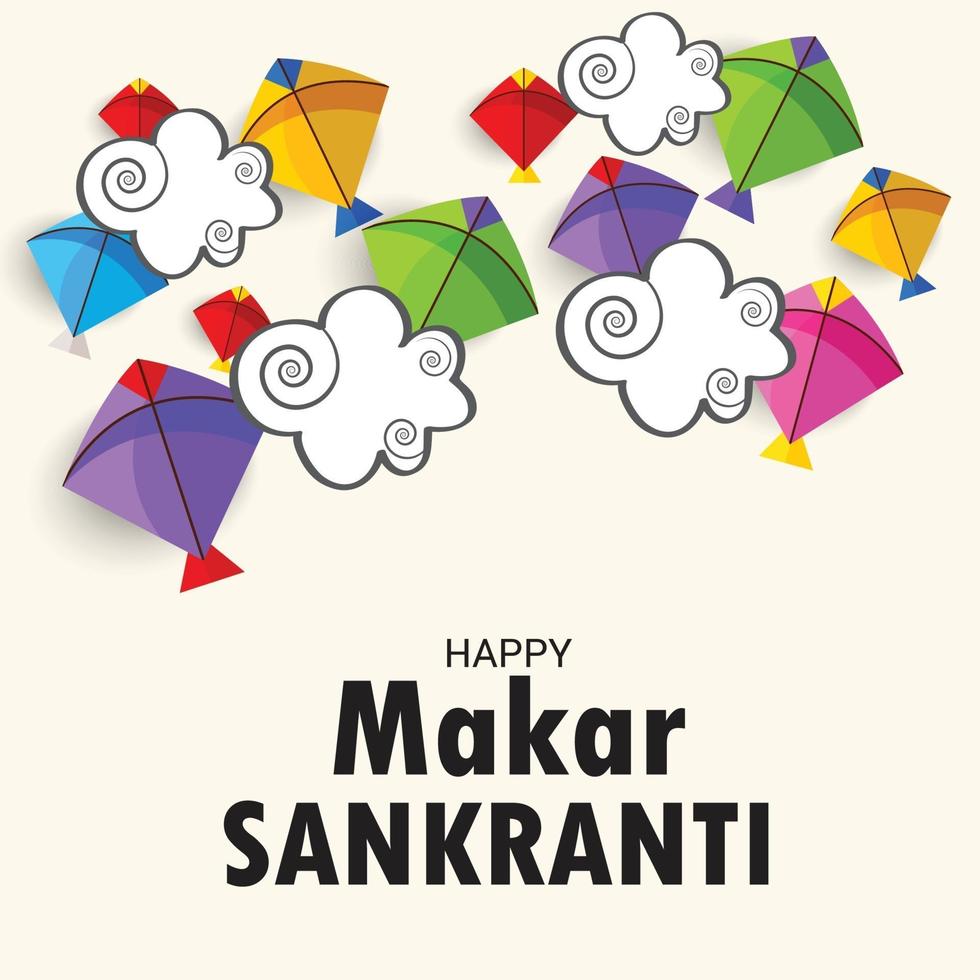 Ilustración vectorial de un fondo para el festival tradicional indio makar sankranti con cometas de colores vector