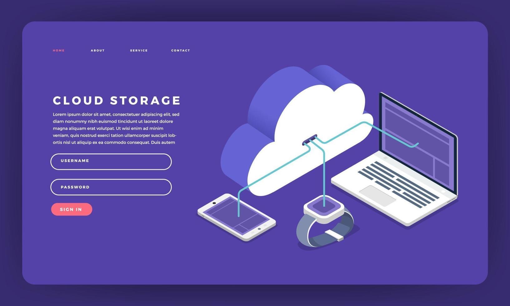 Website landing page mockup for cloud storage vector
