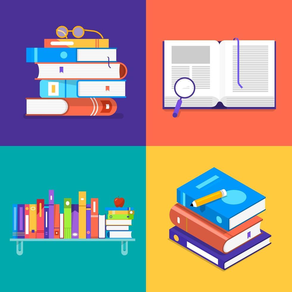 conjunto de libros de diseño plano vector