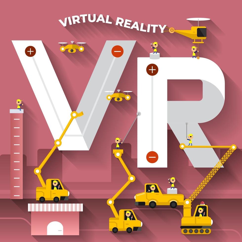 Construction team building the phrase virtual reality vector