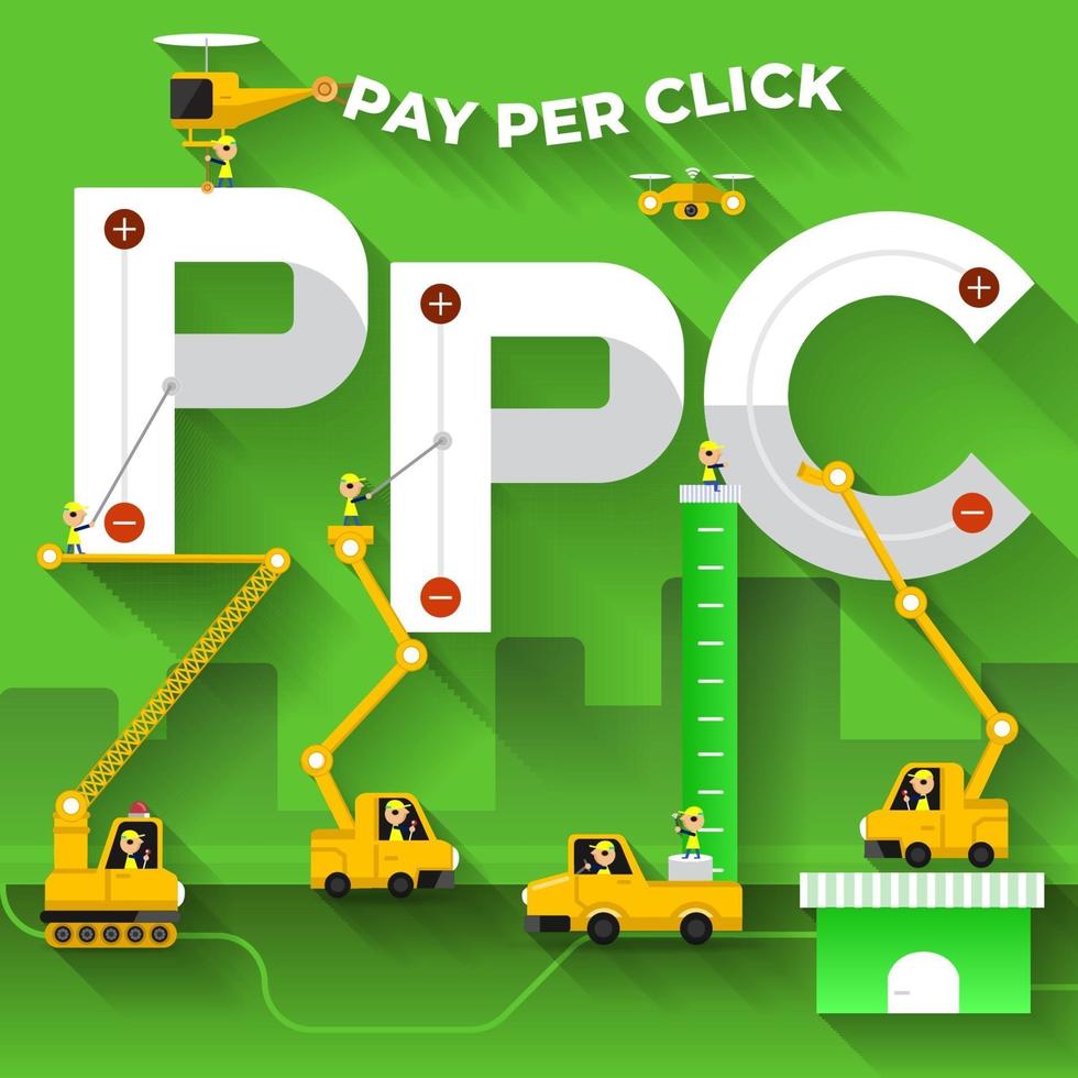 Construction team building the phrase Pay Per Click vector