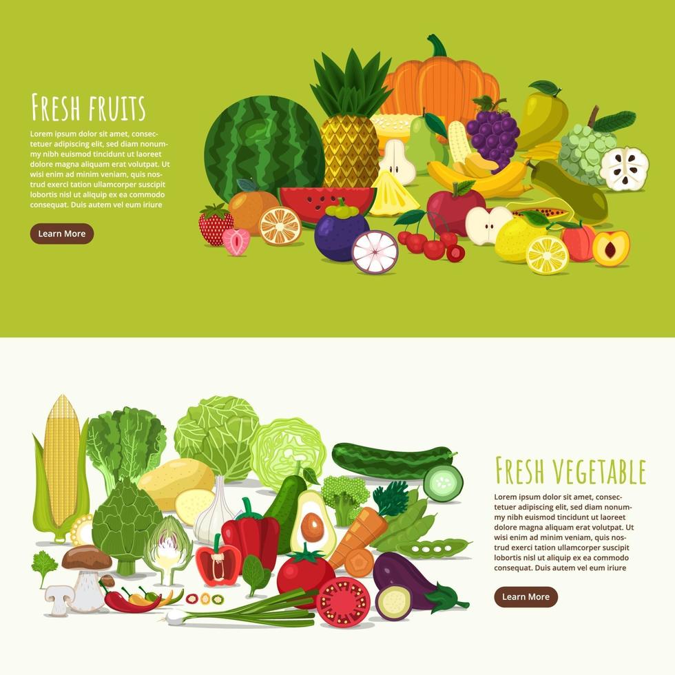 banner de frutas y verduras saludables vector