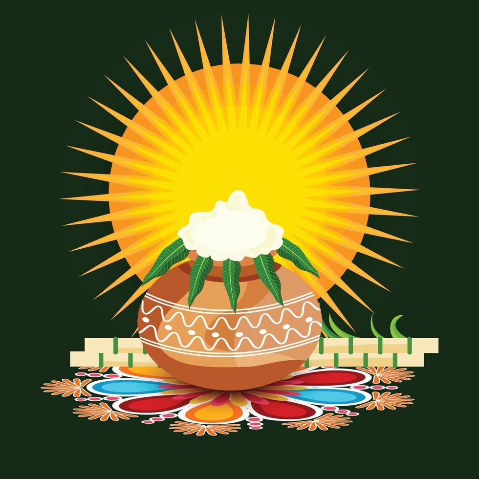 Ilustración vectorial de un fondo para el festival de la cosecha de la fiesta de pongal feliz de Tamil Nadu, India del Sur vector